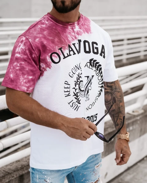 T-shirt męski OLAVOGA FORCE biało - bordowy – maWer Fashion