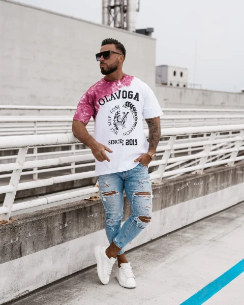 T-shirt męski OLAVOGA FORCE biało - bordowy – maWer Fashion