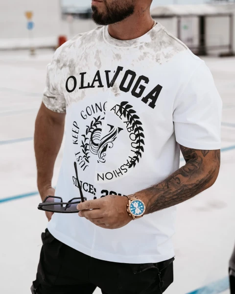 T-shirt męski OLAVOGA FORCE biało - khaki – maWer Fashion