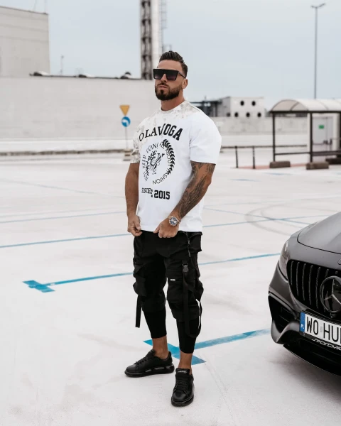 T-shirt męski OLAVOGA FORCE biało - khaki – maWer Fashion