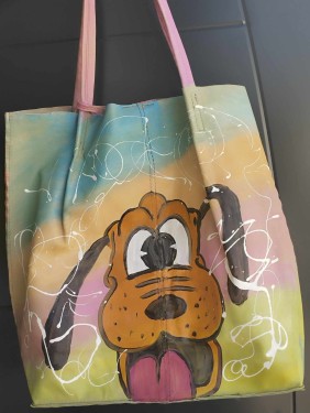 Skórzana torebka shopper ręcznie malowana - wzór 2
