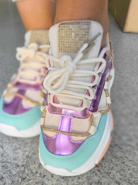 Buty sneakersy damskie z ozdobnym sznurowaniem LY80 - mawer Fashion