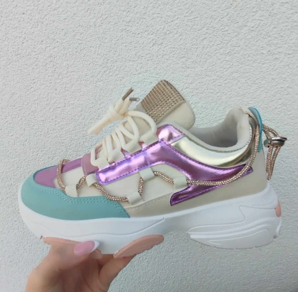 Buty sneakersy damskie z ozdobnym sznurowaniem LY80 - mawer Fashion