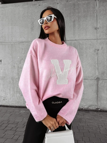 Sweter damski OLAVOGA VICI pudrowy róż - maWer Fashion