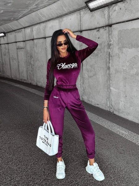 Welurowy komplet damski OLAVOGA SOULMATE śliwka – maWer Fashion