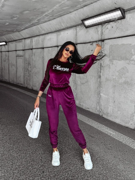 Welurowy komplet damski OLAVOGA SOULMATE śliwka – maWer Fashion