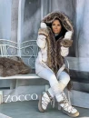 Płaszcz damski z eco futrem ZOCCO jasny beż - maWer Fashion