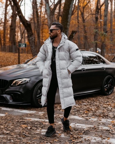 Kurtka męska długa OLAVOGA PHILADELPHIA szara - maWer Fashion