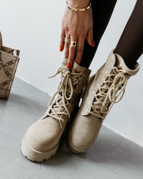 Buty damskie workery OLAVOGA HIKER 2025 beż - mawer Fashion