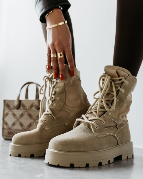 Buty damskie workery OLAVOGA HIKER 2025 beż - mawer Fashion