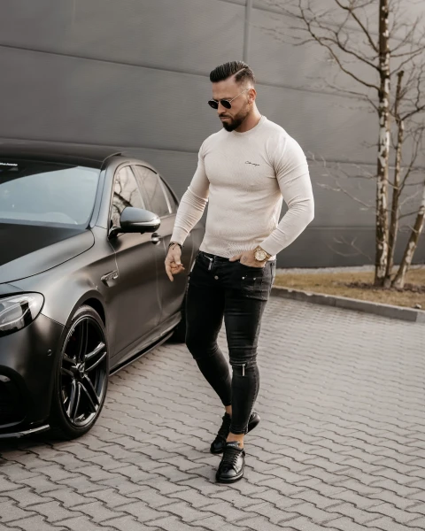 Sweter męski OLAVOGA YUZA 2025 beżowy - maWer Fashion