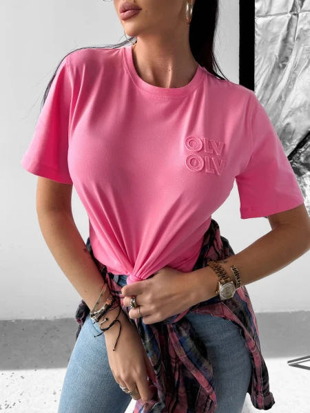 T-shirt damski OLAVOGA SOFT ROSE 2025 różowy - maWer Fashion