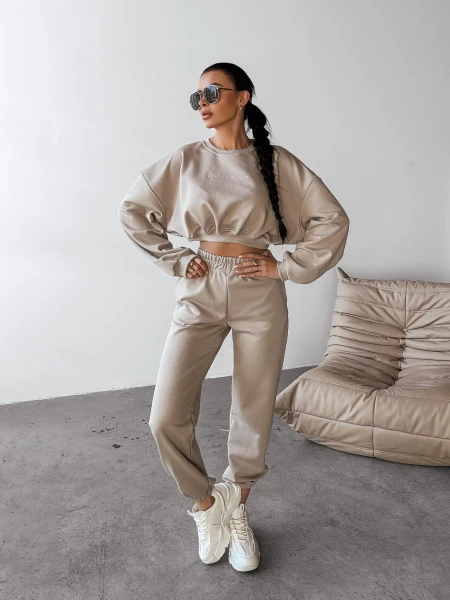 Komplet damski OLAVOGA TIPSY 2025 beżowy - maWer Fashion