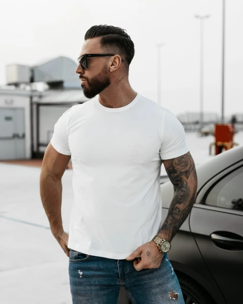 T-shirt męski OLAVOGA SWEET PEONY 2025 ecru - maWer Fashion