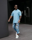 T-shirt męski OLAVOGA WASHED 2025 niebieski - maWer Fashion