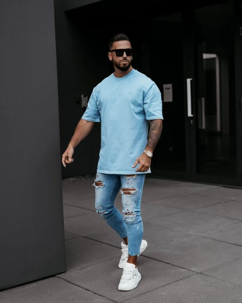 T-shirt męski OLAVOGA WASHED 2025 niebieski - maWer Fashion