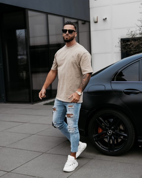 T-shirt męski OLAVOGA WASHED 2025 beżowy - maWer Fashion