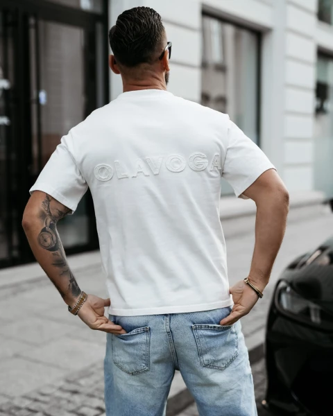 T-shirt męski OLAVOGA SHADOW LUXE 2025 ecru - maWer Fashion
