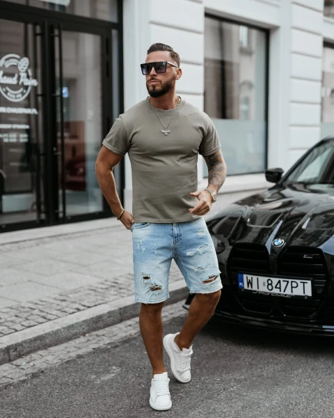T-shirt męski OLAVOGA SHADOW LUXE 2025 khaki - maWer Fashion