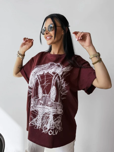 T-shirt damski OLAVOGA MARA 2025 bordo - maWer Fashion