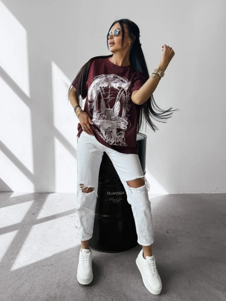 T-shirt damski OLAVOGA MARA 2025 bordo - maWer Fashion