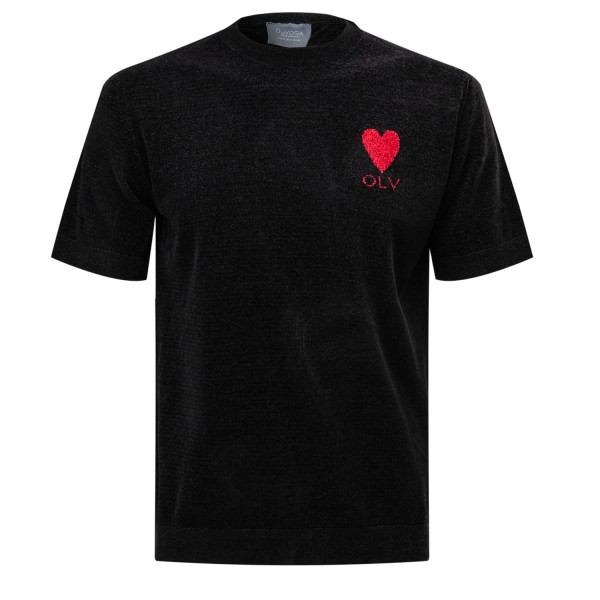 Dzianinowy t-shirt męski OLAVOGA LUV 2025 czarny - maWer Fashion