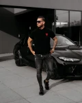 Dzianinowy t-shirt męski OLAVOGA LUV 2025 czarny - maWer Fashion