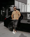 Dzianinowy t-shirt męski OLAVOGA LUV 2025 beżowy - maWer Fashion