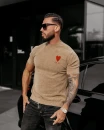 Dzianinowy t-shirt męski OLAVOGA LUV 2025 beżowy - maWer Fashion