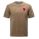Dzianinowy t-shirt męski OLAVOGA LUV 2025 beżowy - maWer Fashion
