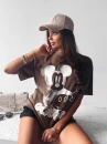 T-shirt damski OLAVOGA BESCO 2025 brązowy - maWer Fashion