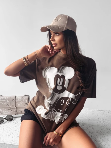 T-shirt damski OLAVOGA BESCO 2025 brązowy - maWer Fashion