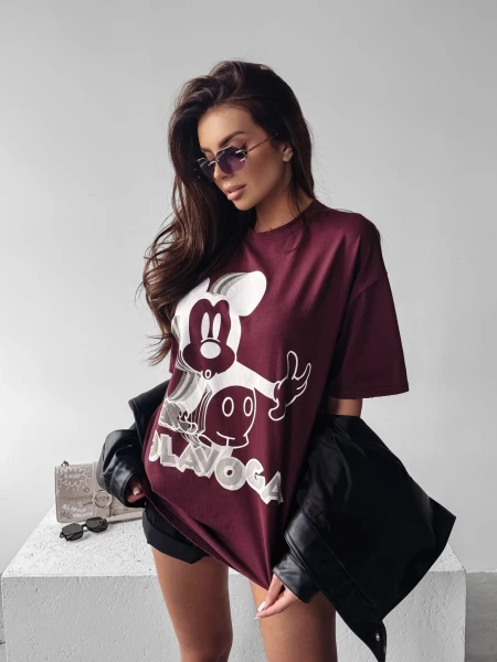 T-shirt damski OLAVOGA BESCO 2025 burgund - maWer Fashion