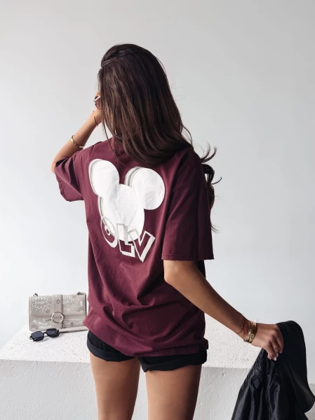 T-shirt damski OLAVOGA BESCO 2025 burgund - maWer Fashion