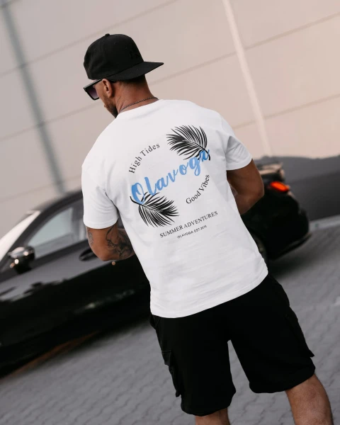 T-shirt męski OLAVOGA PALM WAVE 2025 ecru - maWer Fashion