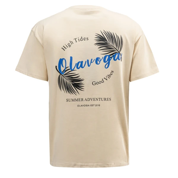 T-shirt męski OLAVOGA PALM WAVE 2025 beżowy - maWer Fashion