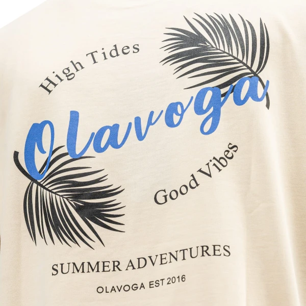 T-shirt męski OLAVOGA PALM WAVE 2025 beżowy - maWer Fashion