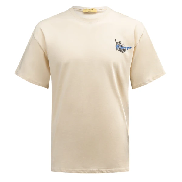 T-shirt męski OLAVOGA PALM WAVE 2025 beżowy - maWer Fashion