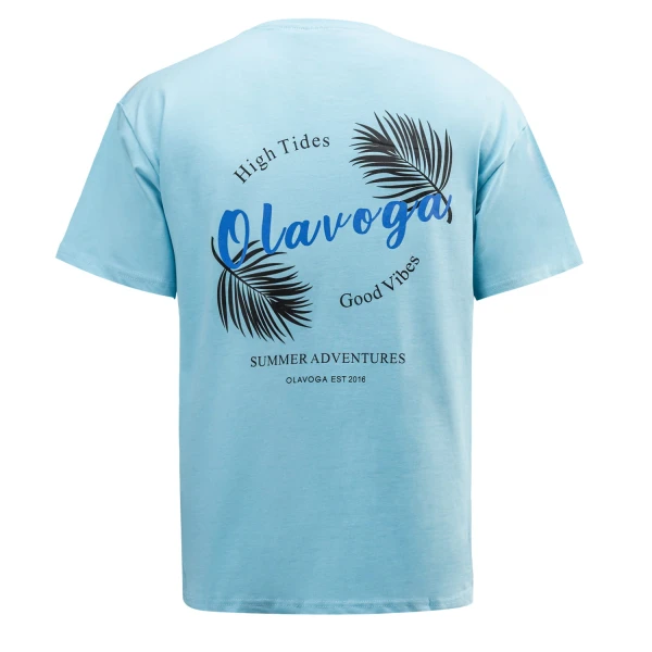 T-shirt męski OLAVOGA PALM WAVE 2025 niebieski - maWer Fashion
