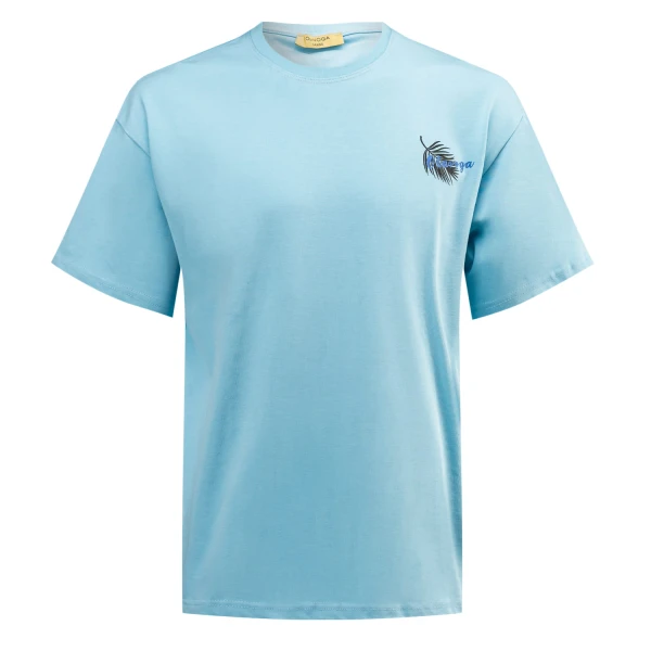 T-shirt męski OLAVOGA PALM WAVE 2025 niebieski - maWer Fashion