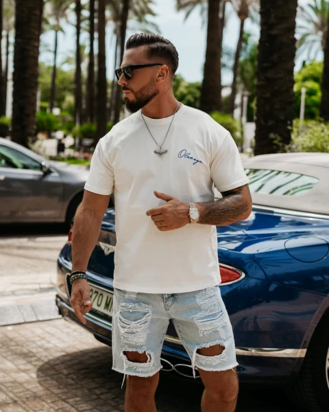 tT-shirt męski OLAVOGA BLUE HARMONY 2025 ecru - maWer Fashion