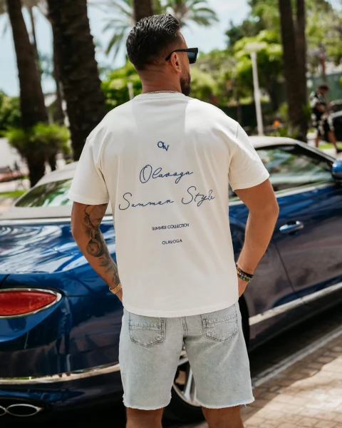 T-shirt męski OLAVOGA BLUE HARMONY 2025 ecru - maWer Fashion
