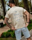 T-shirt męski OLAVOGA BLUE HARMONY 2025 beżowy - maWer Fashion