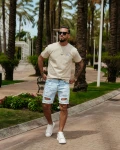 T-shirt męski OLAVOGA BLUE HARMONY 2025 beżowy - maWer Fashion