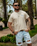 T-shirt męski OLAVOGA BLUE HARMONY 2025 beżowy - maWer Fashion