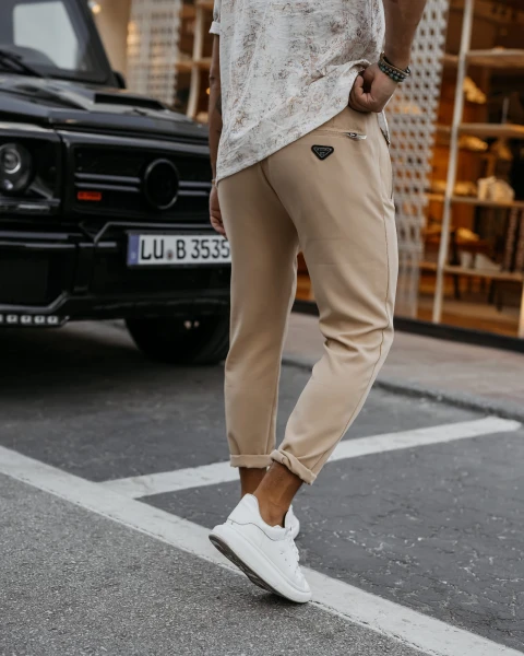Spodnie męskie OLAVOGA WESTON 2025 beż - maWer Fashion