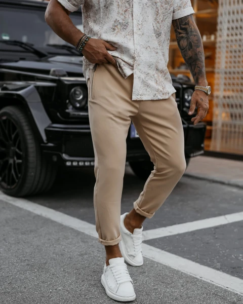 Spodnie męskie OLAVOGA WESTON 2025 beż - maWer Fashion