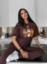 T-shirt damski OLAVOGA HEART SIDE 2025 brąz - maWer Fashion