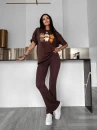 T-shirt damski OLAVOGA HEART SIDE 2025 brąz - maWer Fashion