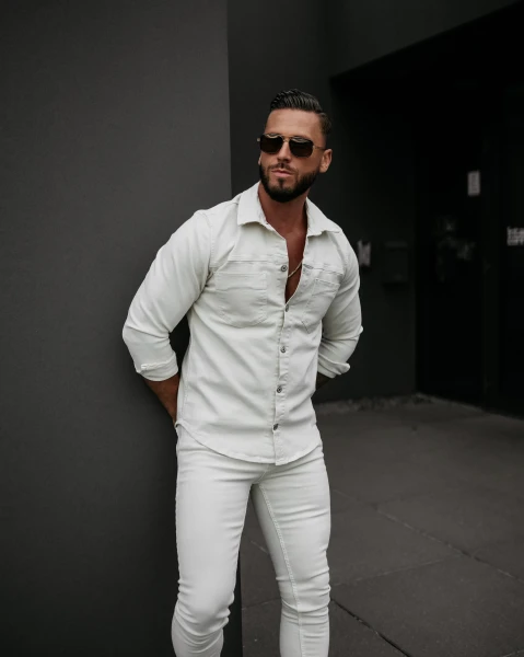 Koszula męska OLAVOGA GIACCA 2025 jasny beż - maWer Fashion